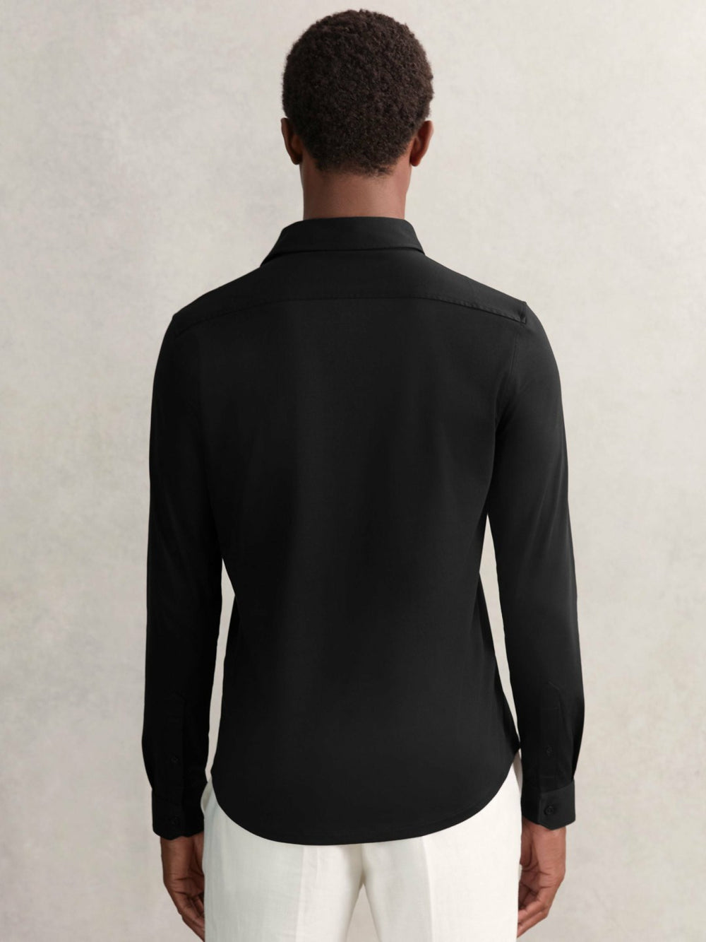 Cotton-Jersey Button-Through Shirt in Black | Reiss USA