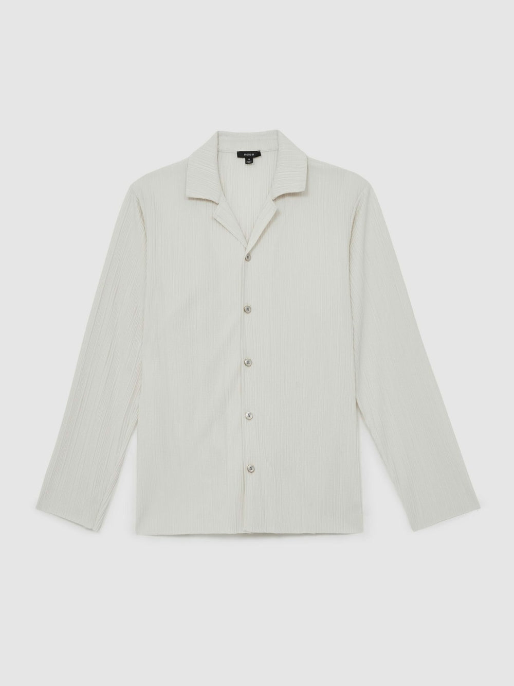 Plissé Cuban-Collar Long-Sleeve Shirt in Off White | Reiss For Sale