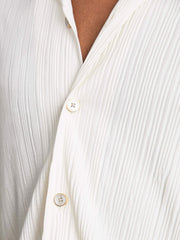 Plissé Cuban-Collar Long-Sleeve Shirt in Off White | Reiss For Sale