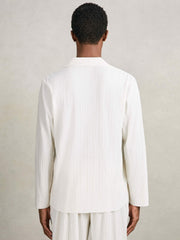 Plissé Cuban-Collar Long-Sleeve Shirt in Off White | Reiss For Sale