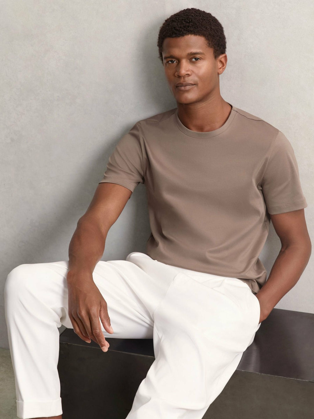 Airwater-Cotton Crew-Neck T-Shirt in Taupe Brown | Reiss Near Me