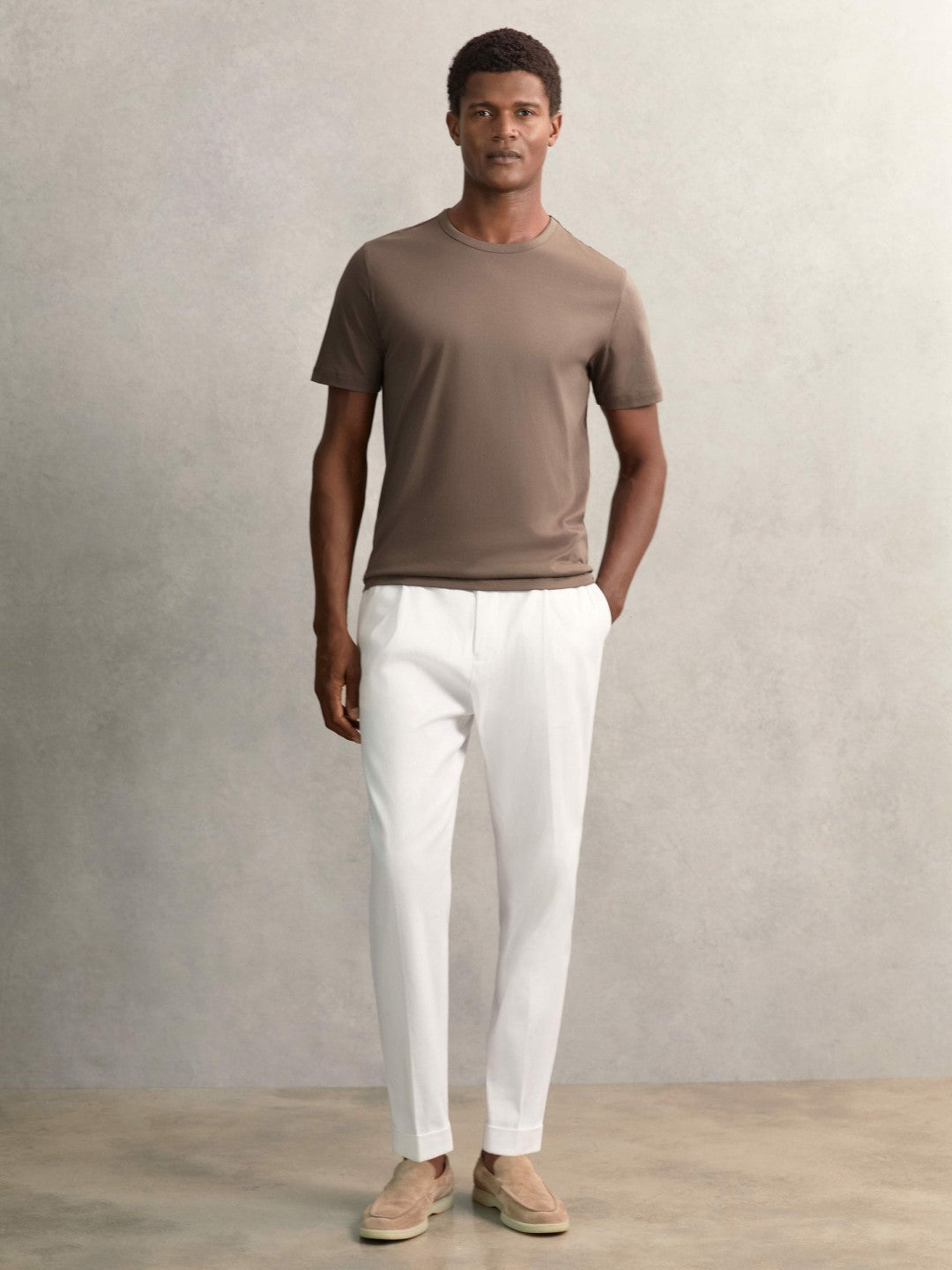 Airwater-Cotton Crew-Neck T-Shirt in Taupe Brown | Reiss Near Me