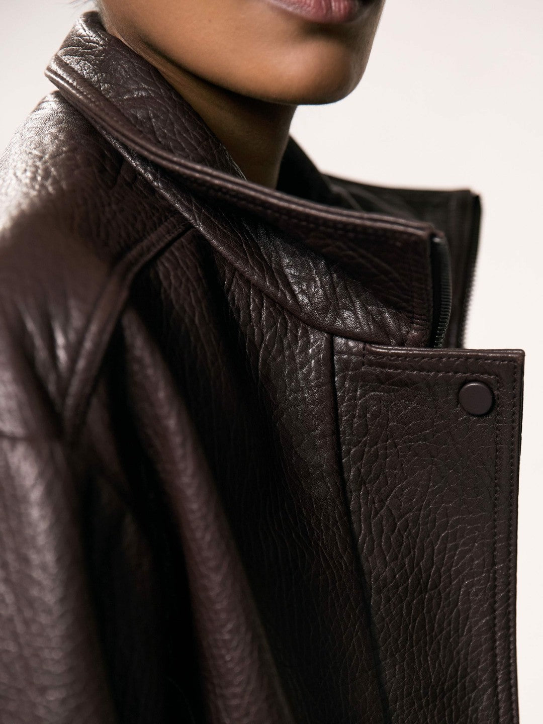 Oversize Grained-Leather Bomber Jacket in Burgundy | Reiss