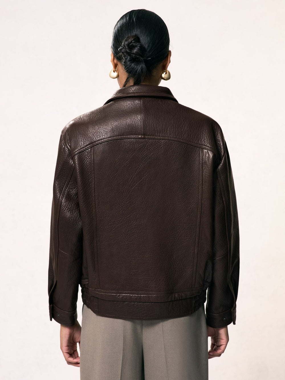 Oversize Grained-Leather Bomber Jacket in Burgundy | Reiss