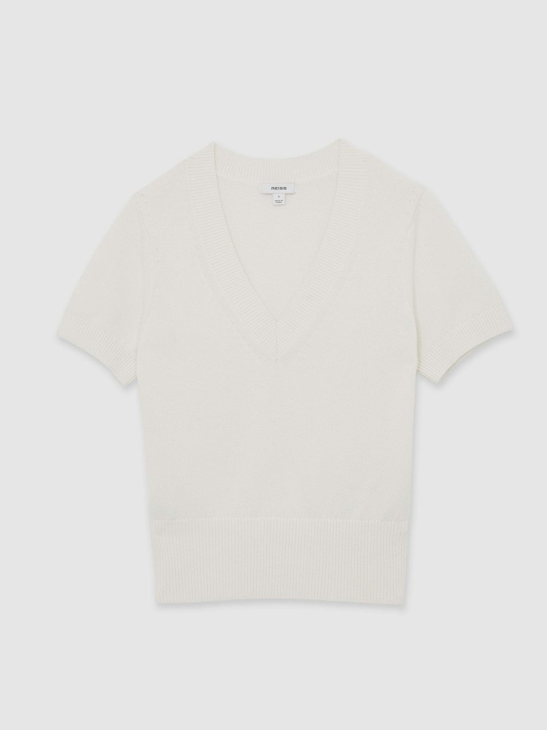 Cotton-Wool Knit V-Neck Top in Ivory | Reiss Near Me