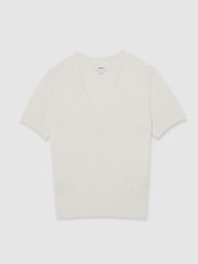 Cotton-Wool Knit V-Neck Top in Ivory | Reiss Near Me