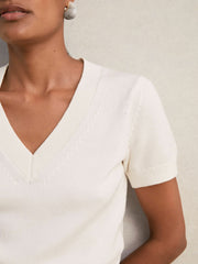 Cotton-Wool Knit V-Neck Top in Ivory | Reiss Near Me