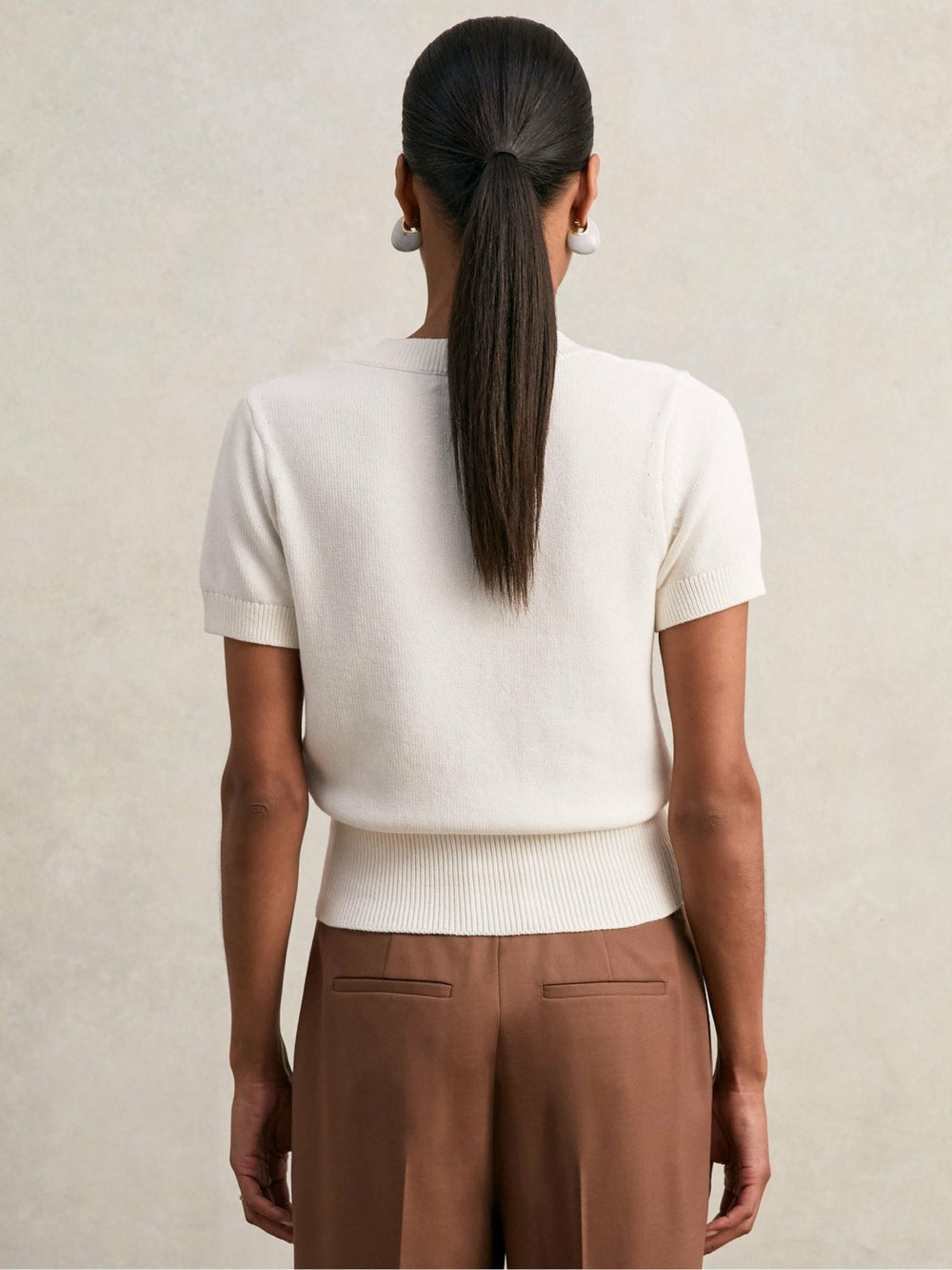 Cotton-Wool Knit V-Neck Top in Ivory | Reiss Near Me