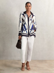 Scarf Print Colourblock Shirt in Navy | Reiss US