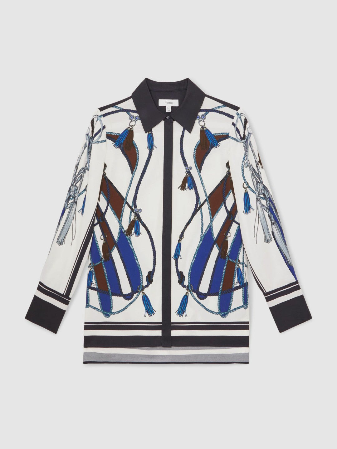 Scarf Print Colourblock Shirt in Navy | Reiss US