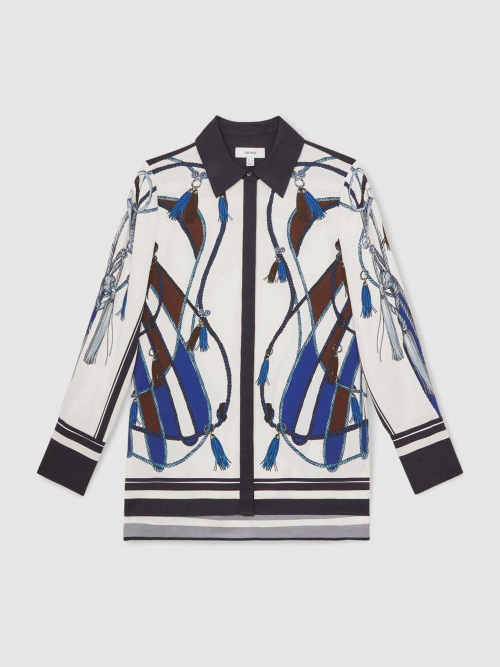 Scarf Print Colourblock Shirt in Navy | Reiss US