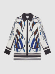 Scarf Print Colourblock Shirt in Navy | Reiss US