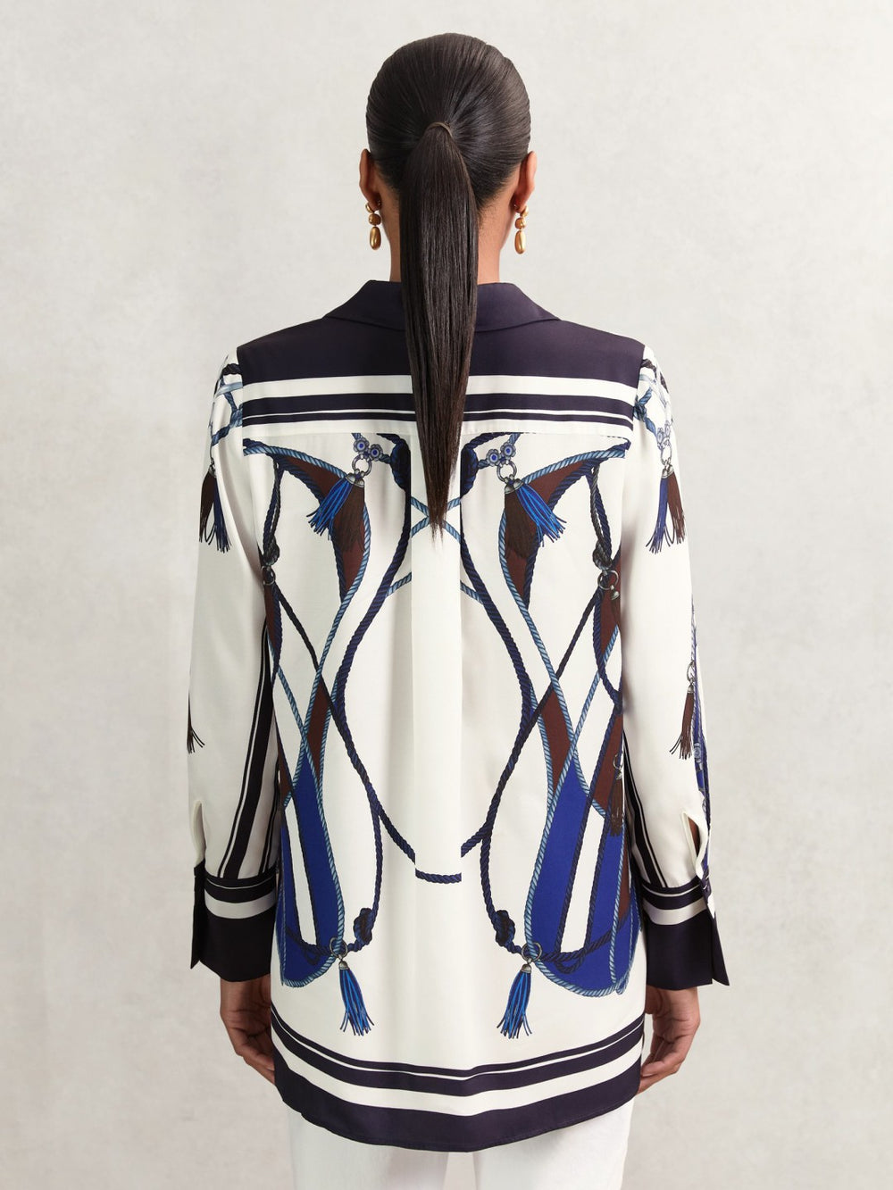 Scarf Print Colourblock Shirt in Navy | Reiss US