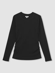 Cotton Long-Sleeve Ruched T-Shirt with Stretch in Black | Reiss For Sale