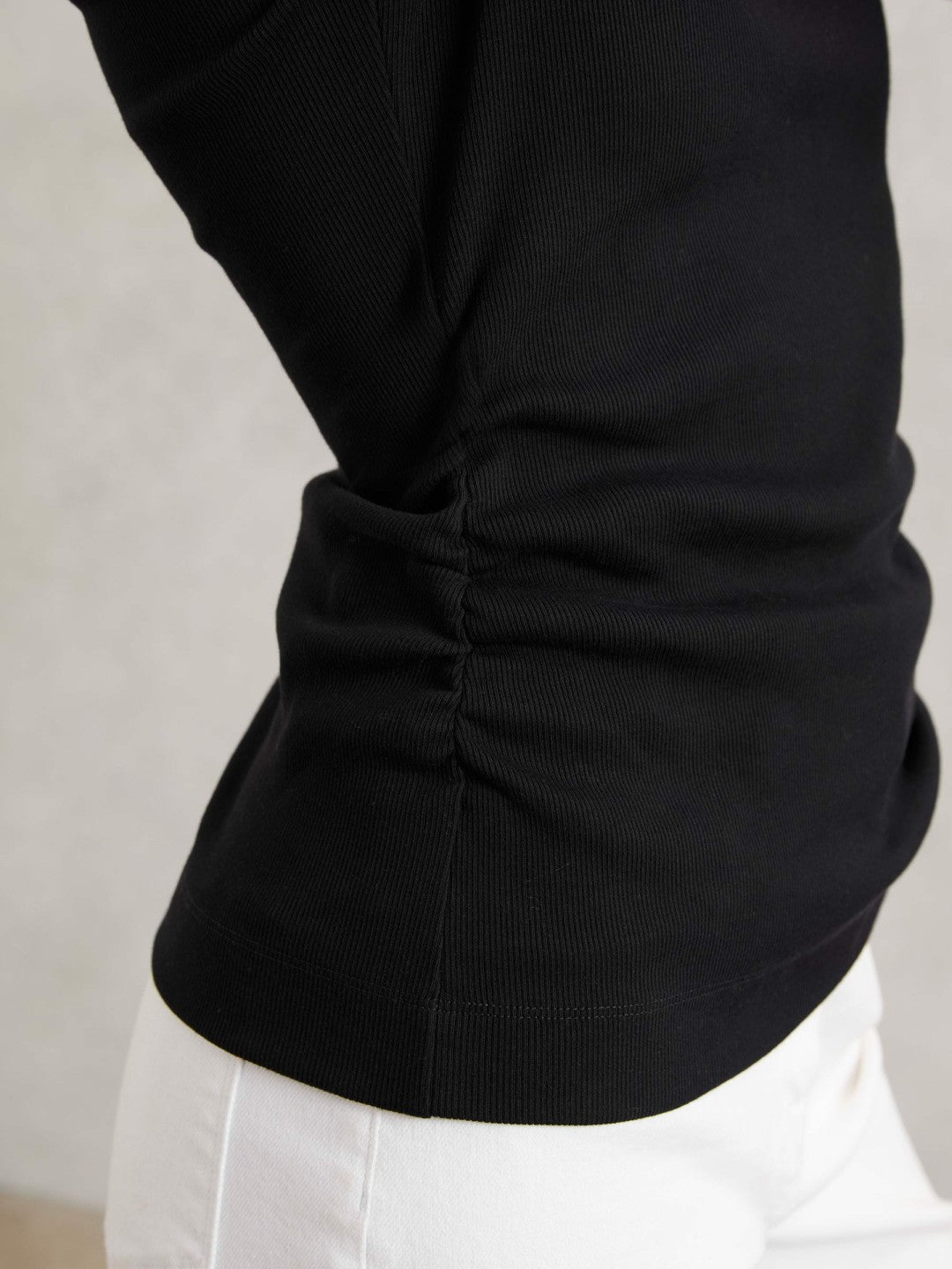 Cotton Long-Sleeve Ruched T-Shirt with Stretch in Black | Reiss For Sale