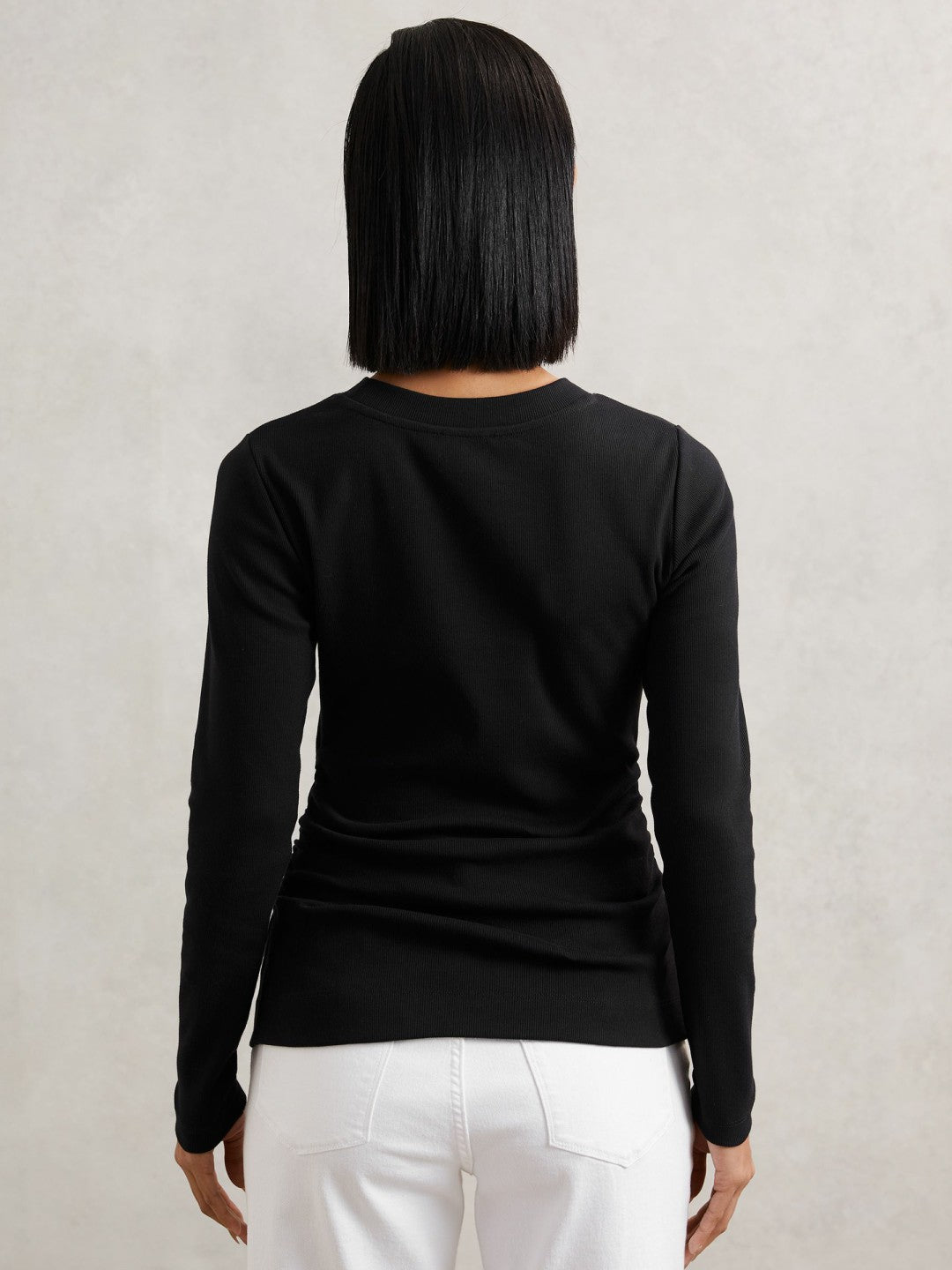 Cotton Long-Sleeve Ruched T-Shirt with Stretch in Black | Reiss For Sale
