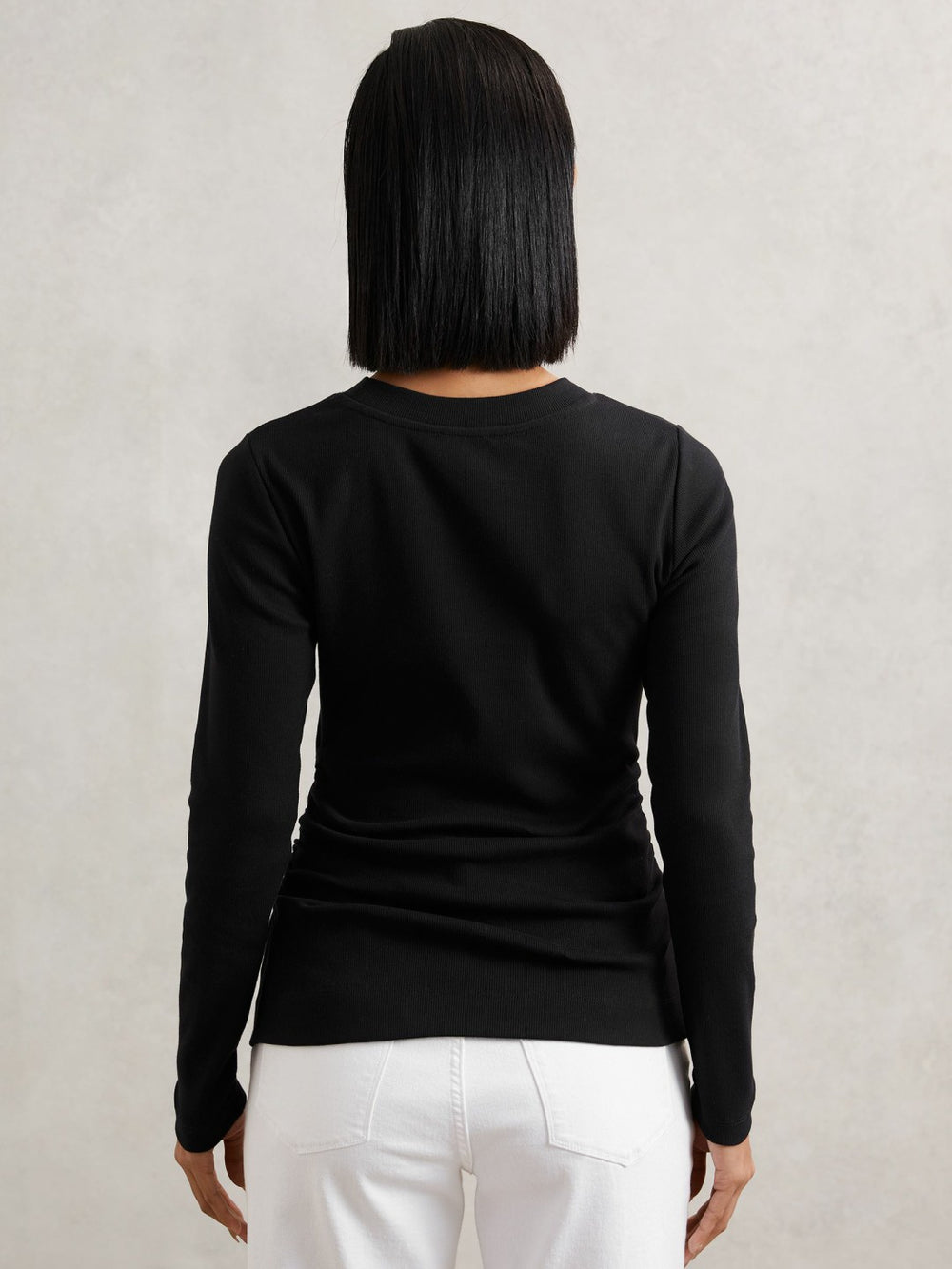 Cotton Long-Sleeve Ruched T-Shirt with Stretch in Black | Reiss For Sale