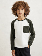 9-13 yrs Cotton Colour-Block Long-Sleeve T-Shirt in Green | Reiss Sale